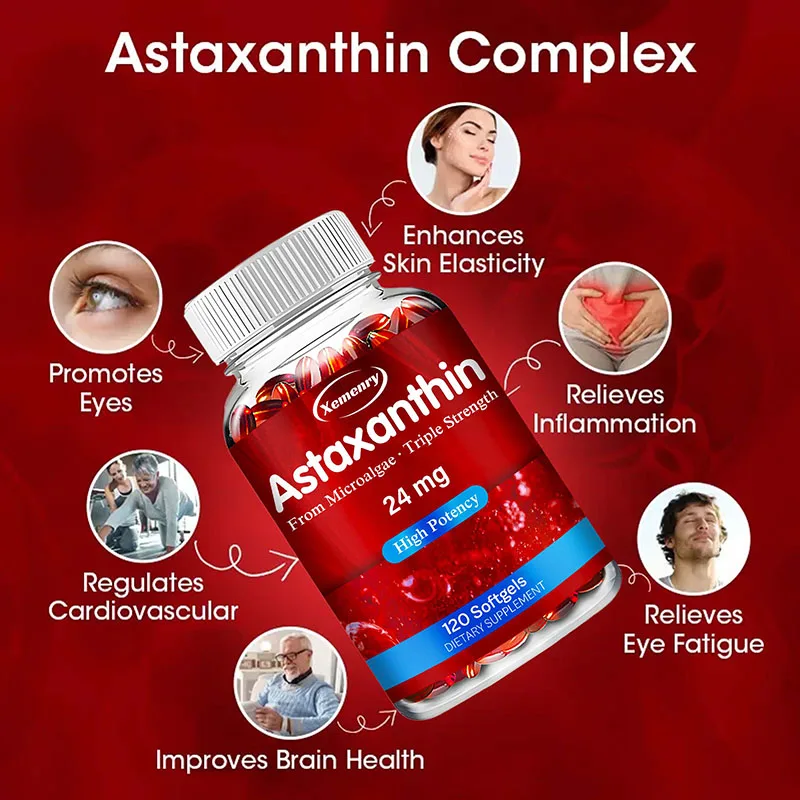 Astaxanthin 24mg - Promotes Cardiovascular Health & Accelerates Metabolism Supporting Eye, Joint & Skin Health