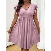 Vestido informal versátil y cómodo para mujer, vestido de talla grande 1XL-5XL a la moda con cuello en V y tirantes cruzados