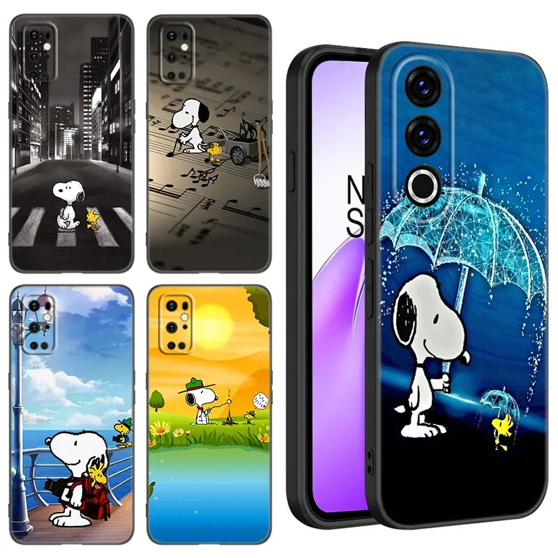 Funny S-Snoopy Black Silicone Phone Case For OnePlus 10R 11R 12R ACE 2 3 Pro 2V 3V Nord CE 2 3 4 Lite N10 N20 N30 SE 5G