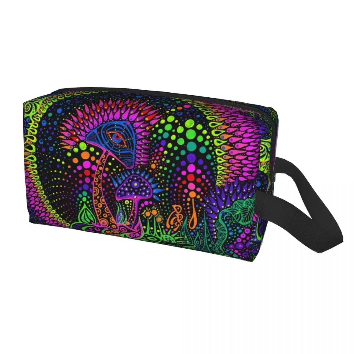 Magic Mushroom Trippy Psychedelic Neon Pastel Goth Toiletry Bag Women Cosmetic Makeup Organizer Lady Beauty Storage Dopp Kit Box