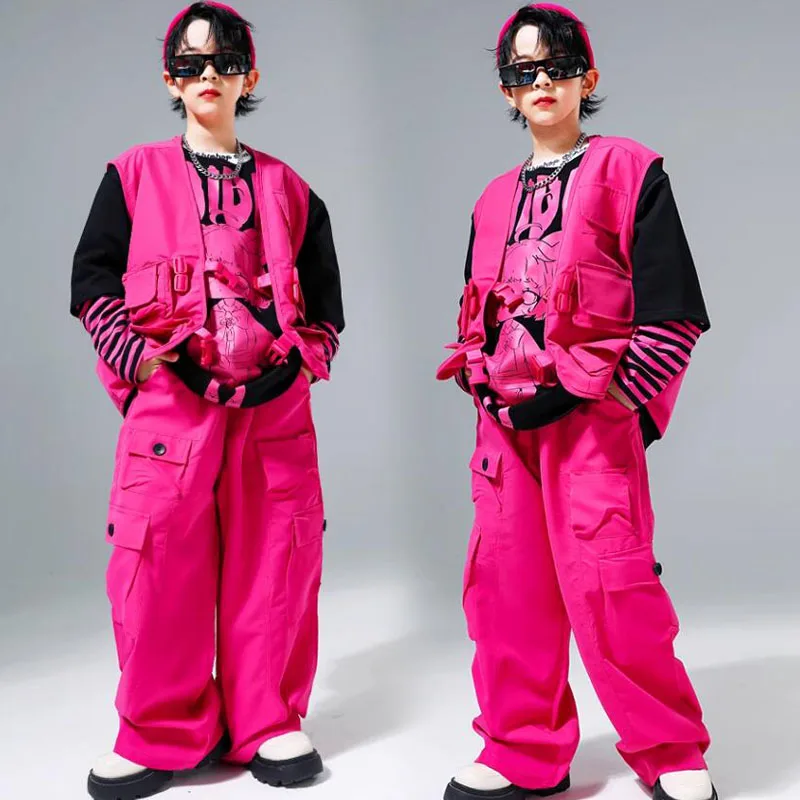 Kinderen Hiphop Outfits Bedrukt Sweatshirt Jongens Streetdance Pullover Roze Cargo Broek Meisjes Streetwear Kids Jazz Kleding Sets