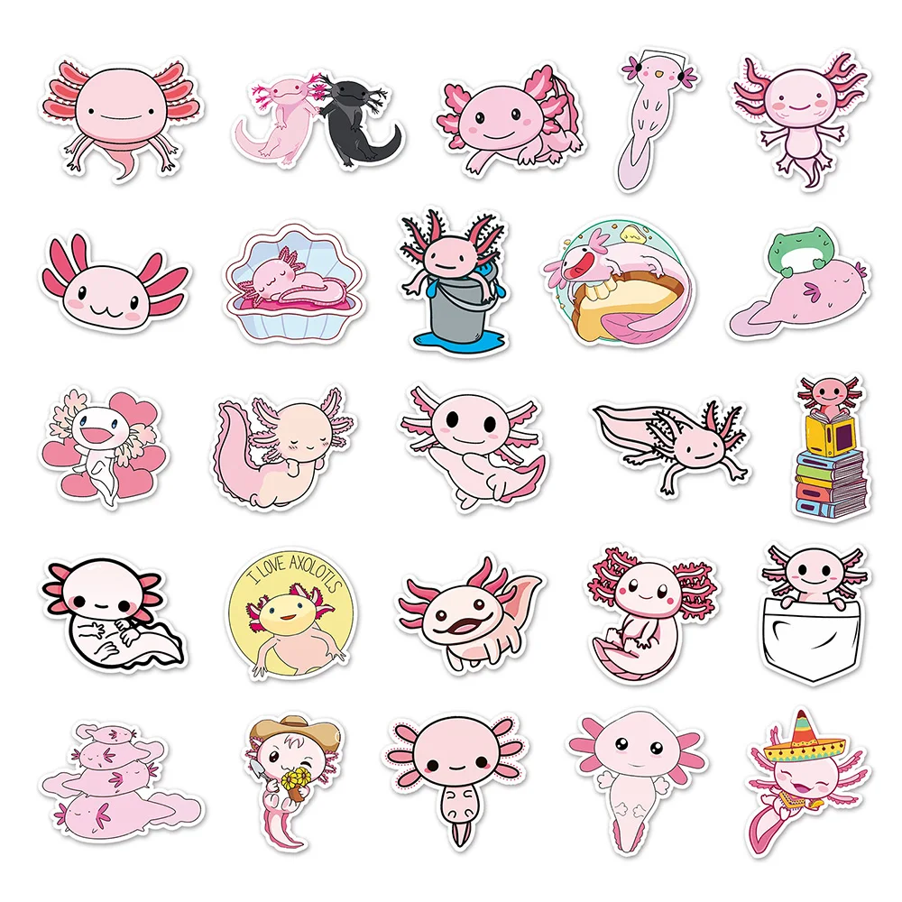 Autocollants de dessin animé animal mignon Axolotl Graffiti, décalcomanies pour scrapbooking, téléphone, voiture, ordinateur portable, bouteille d'eau, autocollant Kawaii, jouet pour enfant, 10 pièces, 30 pièces, 50 pièces