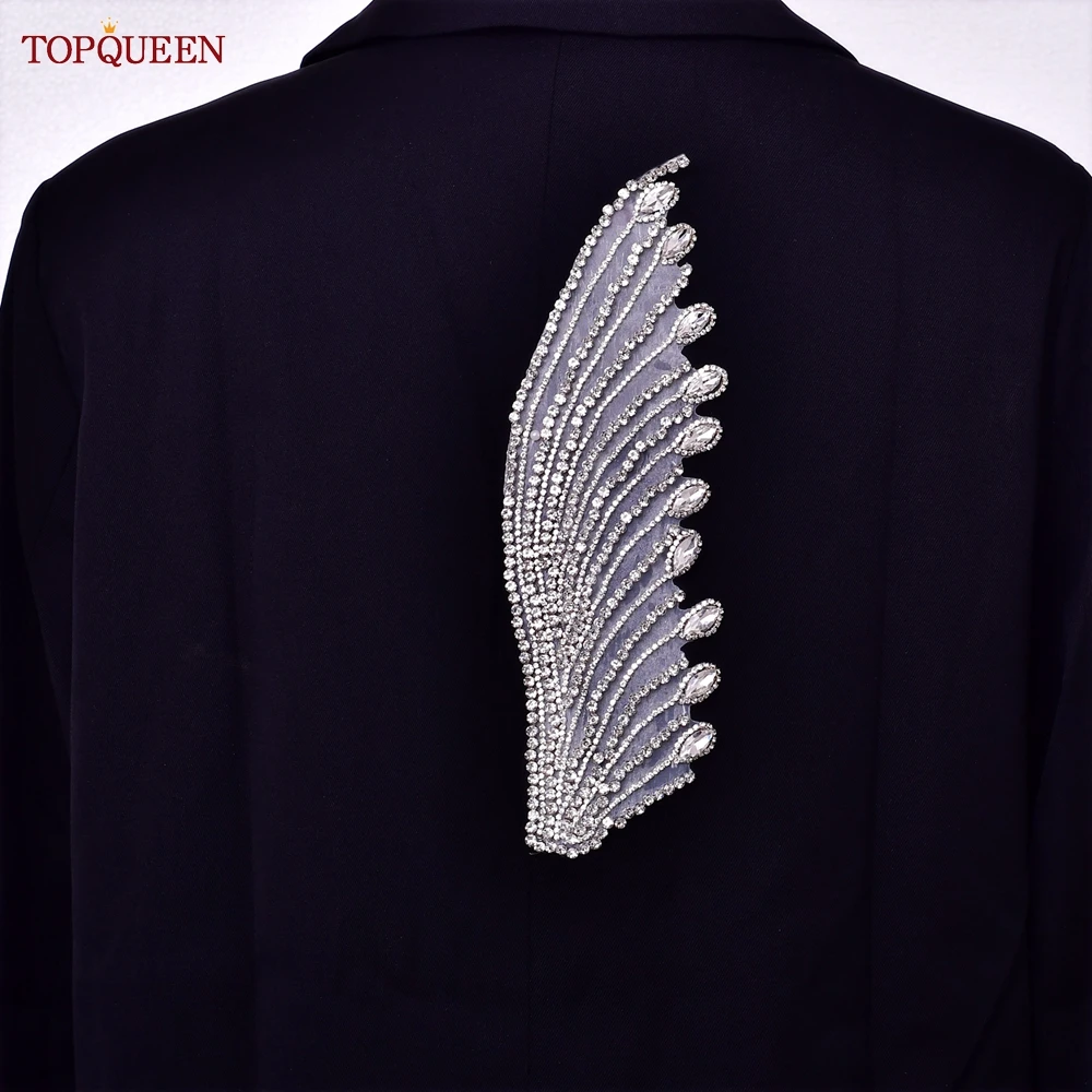 TOPQUEEN Applique decorativa con strass alla moda per stirare su abiti, toppe da cucito glitterate, accessori fai da te SP55