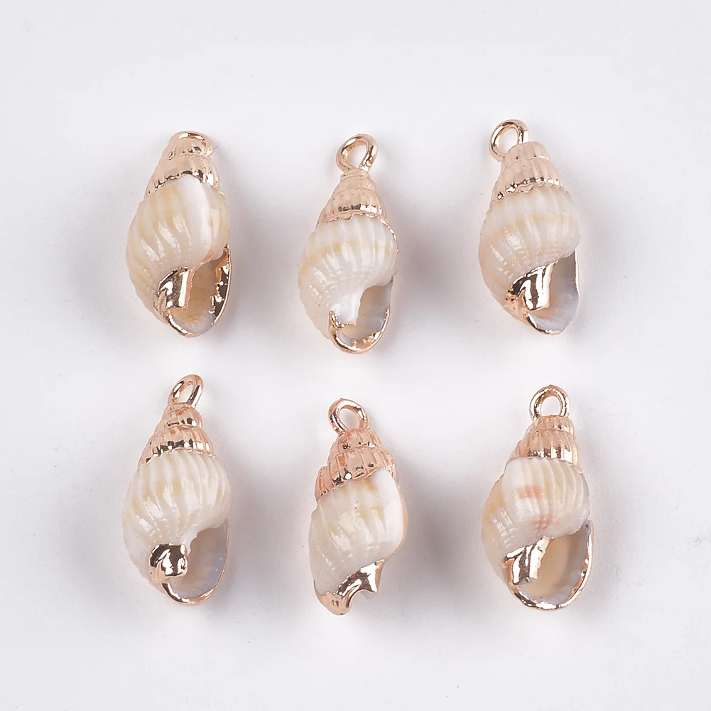 30/50pcs Electroplate Spiral Shell Pendants With Iron Finding Multiple Size For Summer Stylish Necklace Earring Jewelry Making