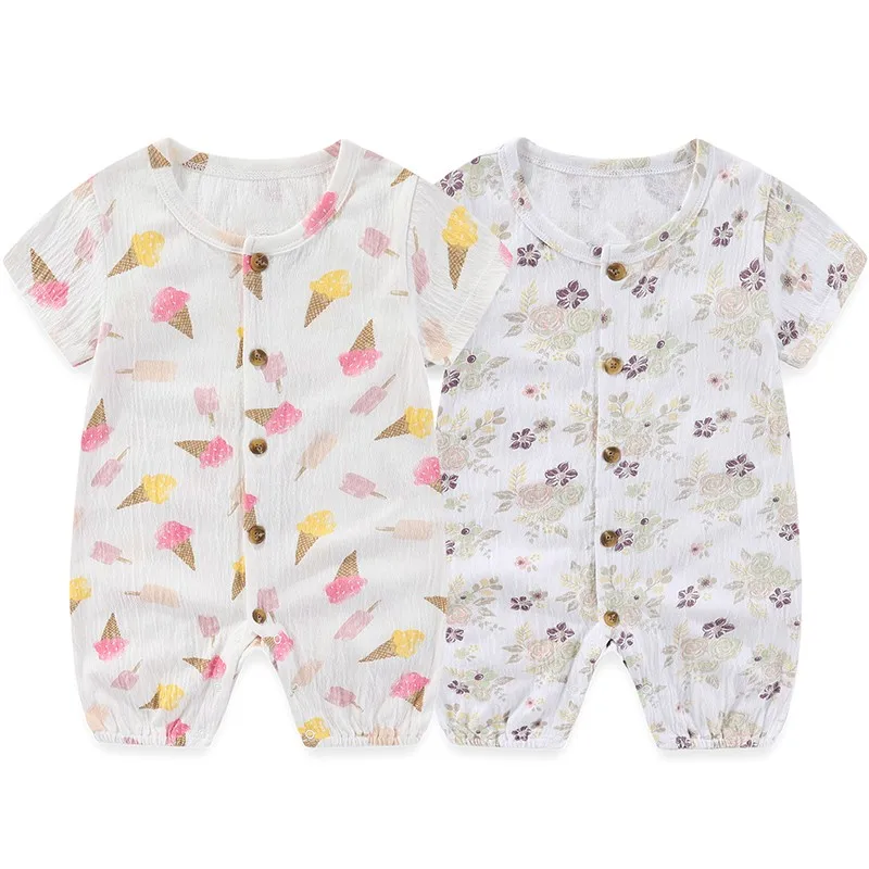 2 Pieces Infant Rompers Print Cotton Baby Girl Clothes 0-24M New Born Cartoon Baby Boy Clothes Summer Short Sleeves Bebes