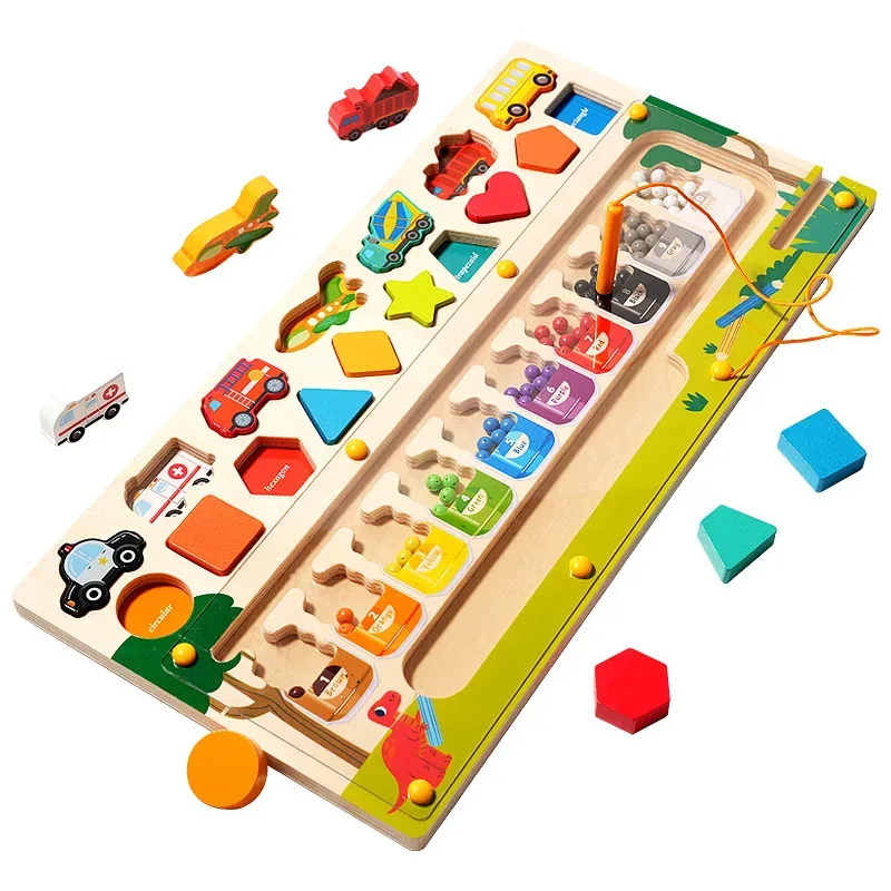 

Montessori Magnetic Wooden Maze Toy Early Educational Toy Color Sorting Shape Matching Math Learning Puzzle Board for Children