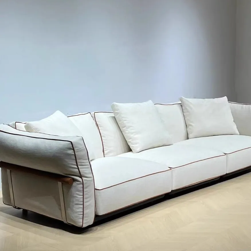 

Italian minimalist fabric cotton linen sofa, simple American cream sofa in the living room, designer straight-row petals