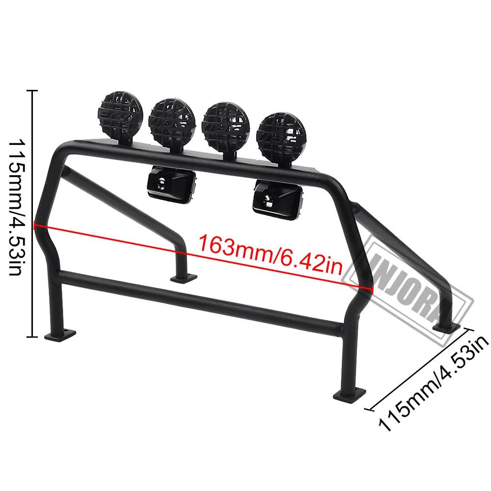 INJORA Metal Roll Cage Bucket with 6 LED Lights for 1/10 RC Crawler Pickup Axial SCX10 D90 Tamiya CC01 TF2