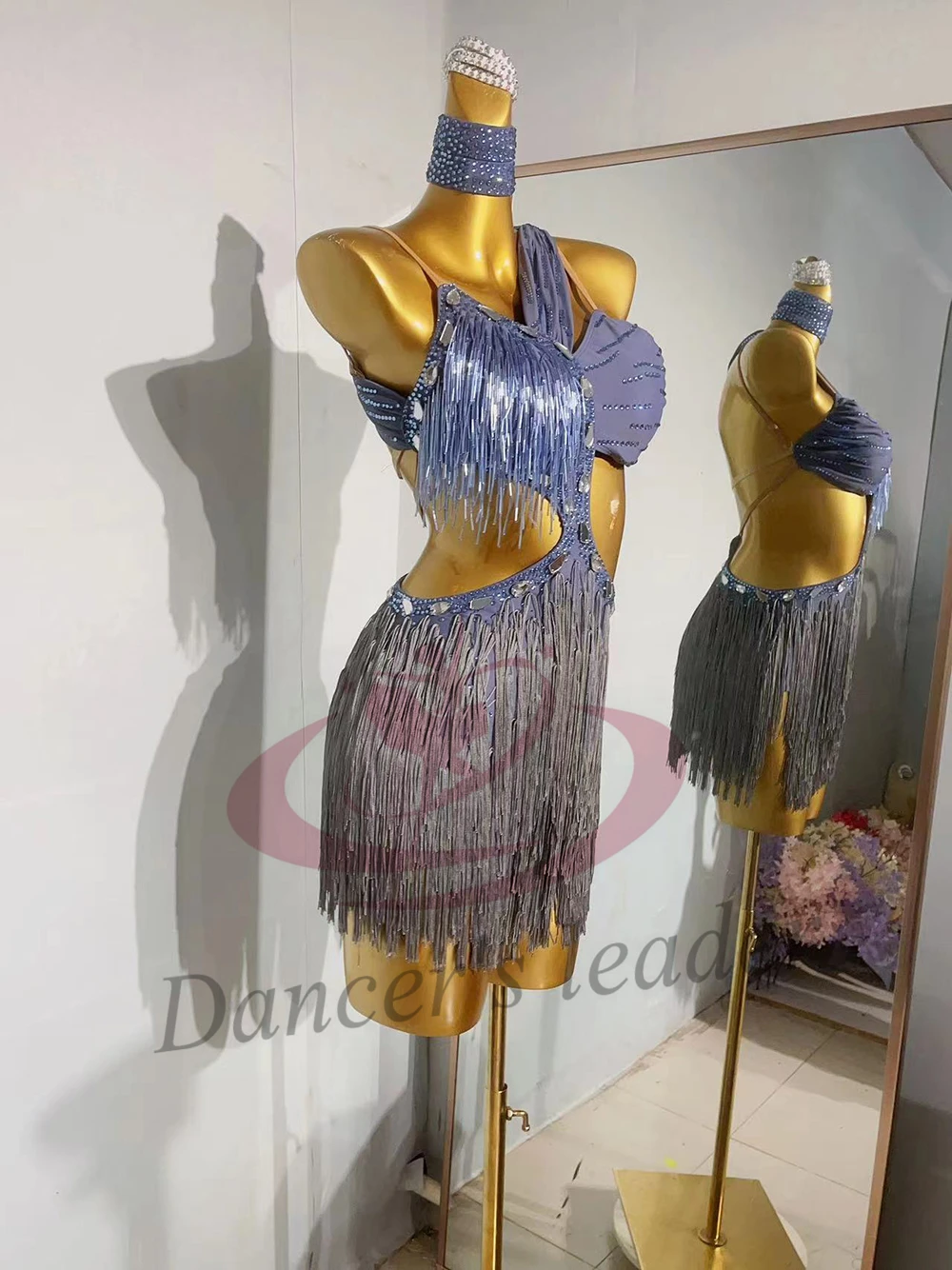 Dança latina adulto crianças vestido ab pedra high-end personalizado oco borla suspender precisamente tango roupas femininas