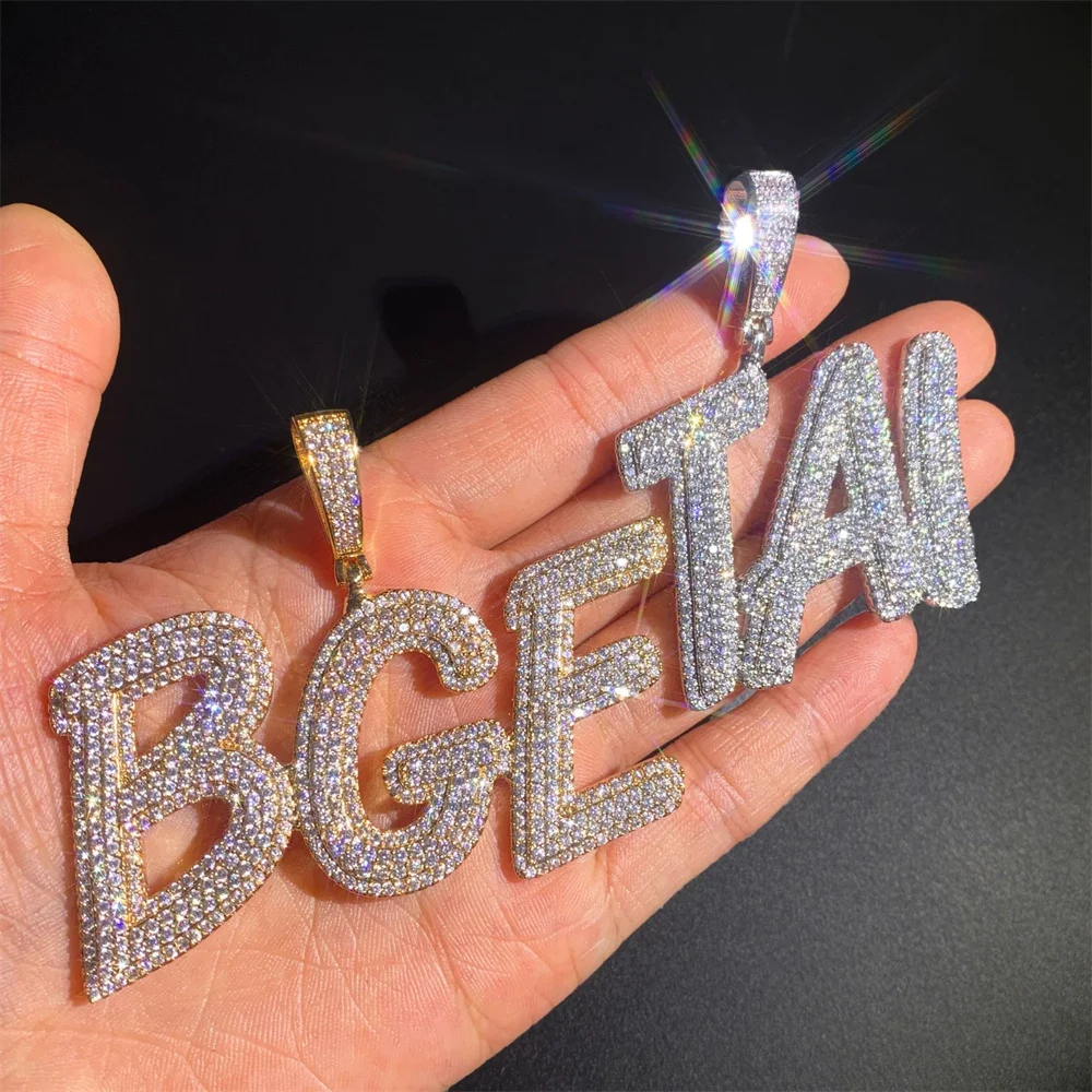 Anztilam Customized Letters Money Bag Iced Out Pendant Necklace with Long Link Rope Chain Necklaces for Women Men Jewelry