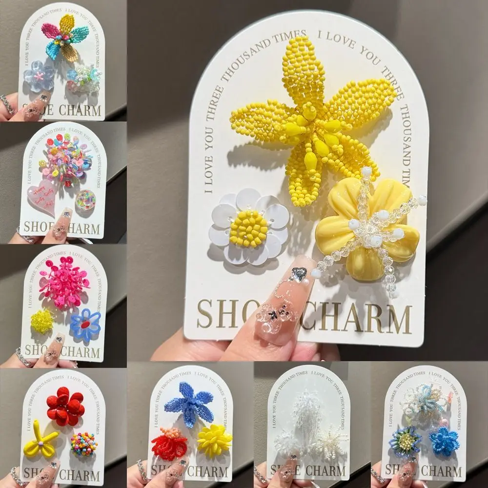 3pcs/set Flower Bead Chain Crystal Shoe Charms Tassel Pearl Handmade Jelly Flower Charm Korean Style Elegant Jelly Shoes Charm