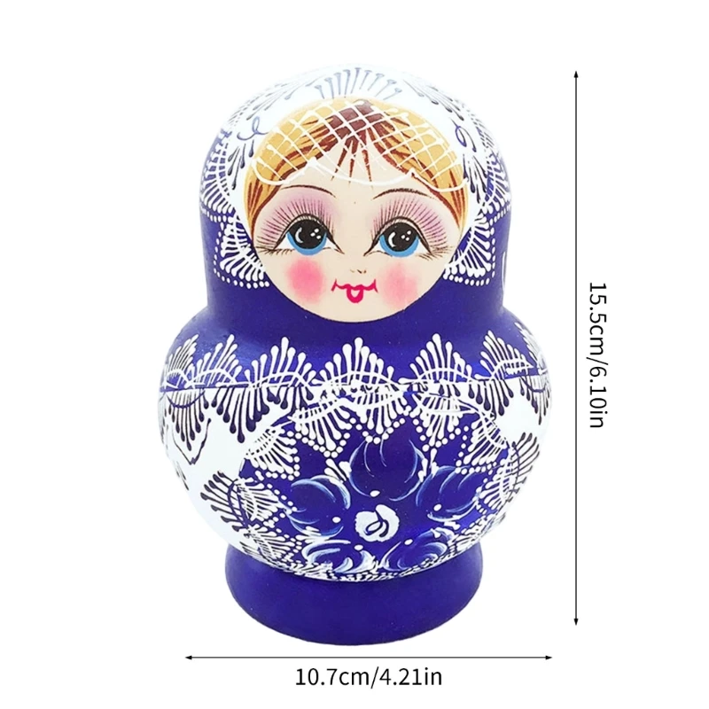 Muñeca rusa apilable, 10 Uds., artesanías, muñeca Matryoshka madera, juguete con patrón tradicional porcelana azul y 15UB