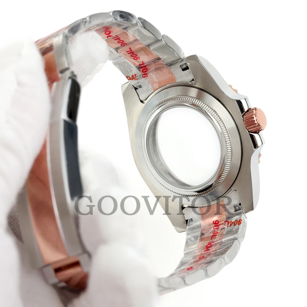 40mm Watch Case For Yacht-Master GMT NH34 NH35 NH36 Movement 28.5mm Dial Rose Gold Silver Submariner Case Polish Oyster Strap