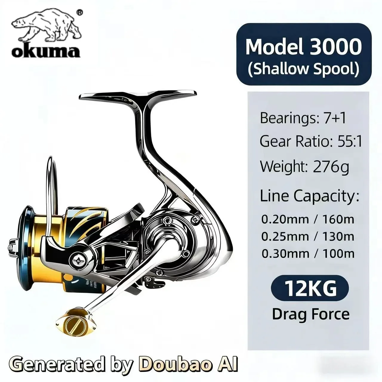 OKUMA 1000-7000 Vollmetall-Spinnrolle 7+1 Lager 5.1:1 Übersetzungsverhältnis 5KG Max. Bremskraft Universelle Köderrolle für Meer- und Süßwasser – Detail 27