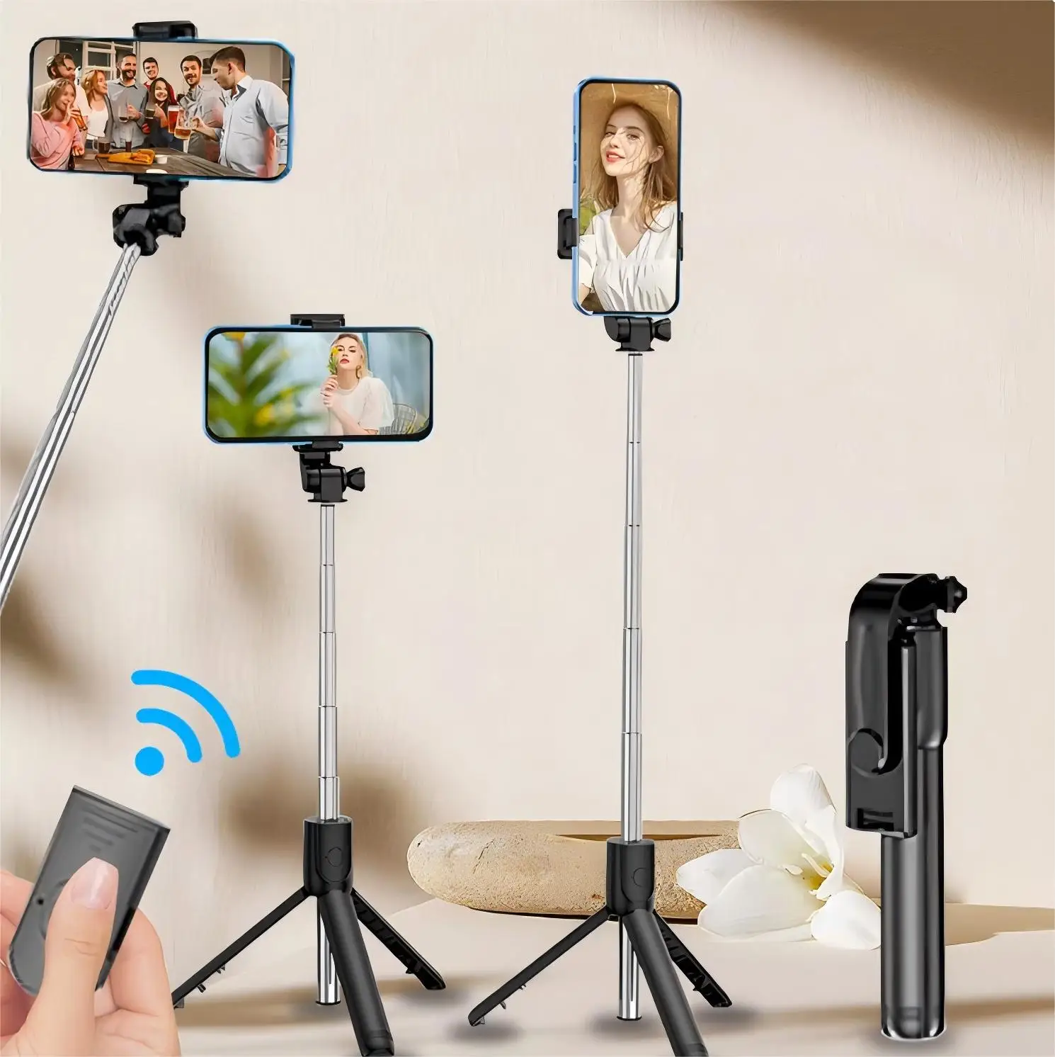 Wireless Selfie Stick Foldable Phone Stand Portable Retractable Tripod Phone Mount Monopod For IPhone, Xiaomi, Huawei.