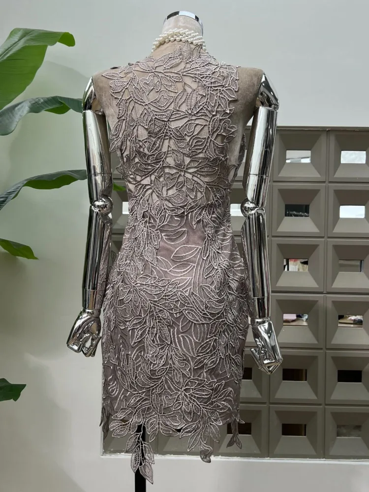 2025년 봄 여름 여성용 바디콘 레이스 자수 드레스 슬림 컷아웃 빈티지 여신 추상 디자인 우아한 파티 드레스