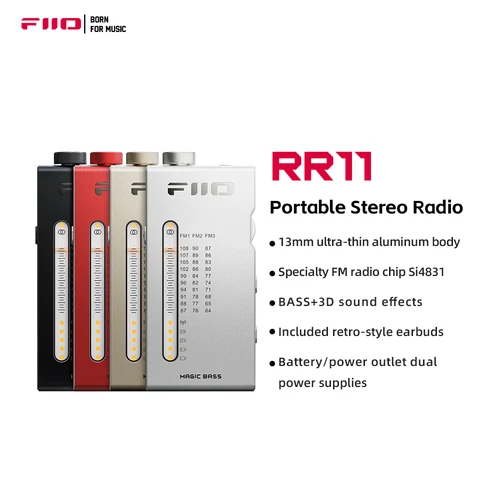 Receptor de radio estéreo FM HiFi portátil FiiO RR11 con sintonización PVR analógica, efectos de sonido BASS+3D, 64MHz-108MHz