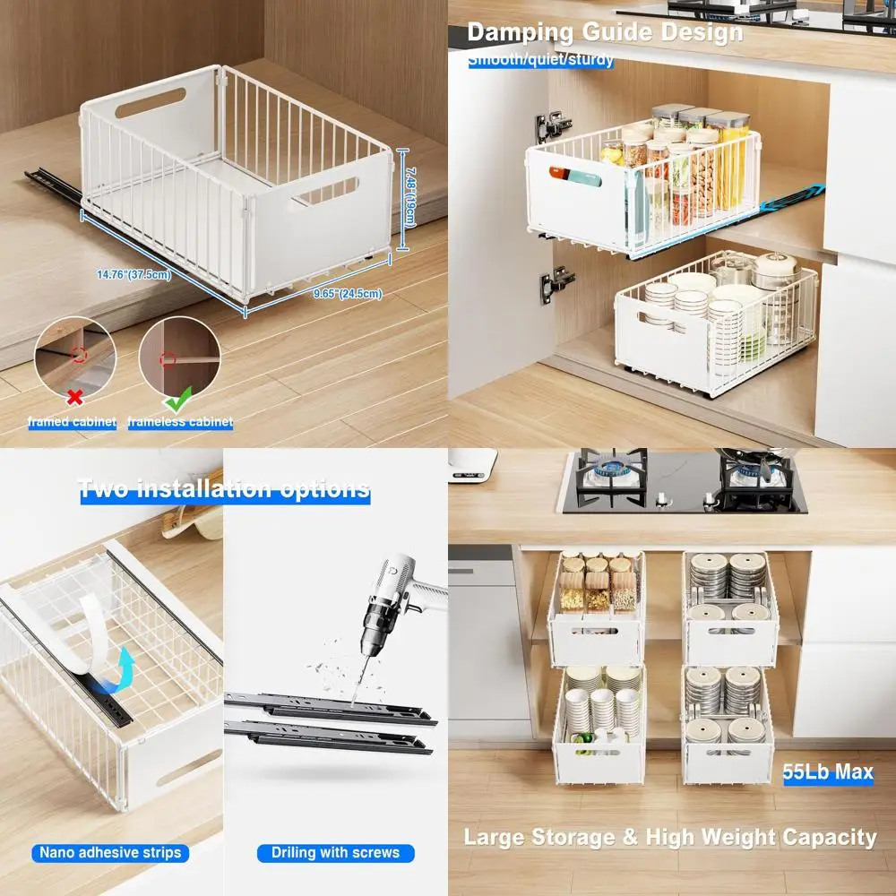 

Выдвижной органайзер для шкафа повышенной прочности, с регулируемыми полками для кухни, кладовой или ванной комнаты - белый