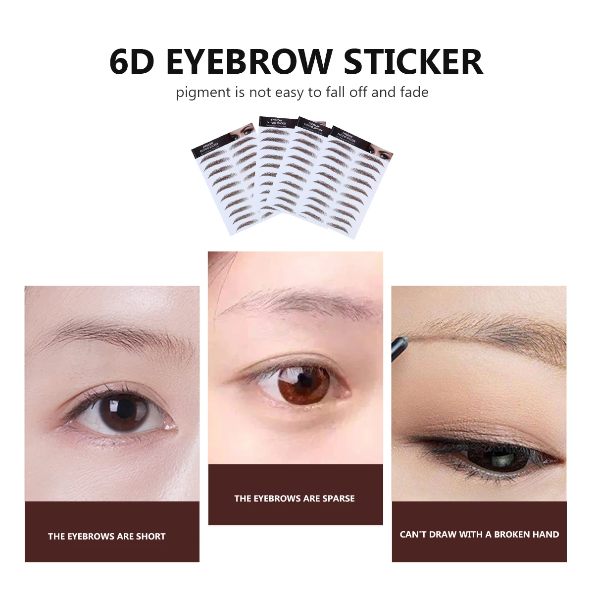 

4pcs Stickers 6D Hair-Like Eyebrows Stickers Brown Water Transfer Paper False Cosmetics Waterproof Reusable Universal