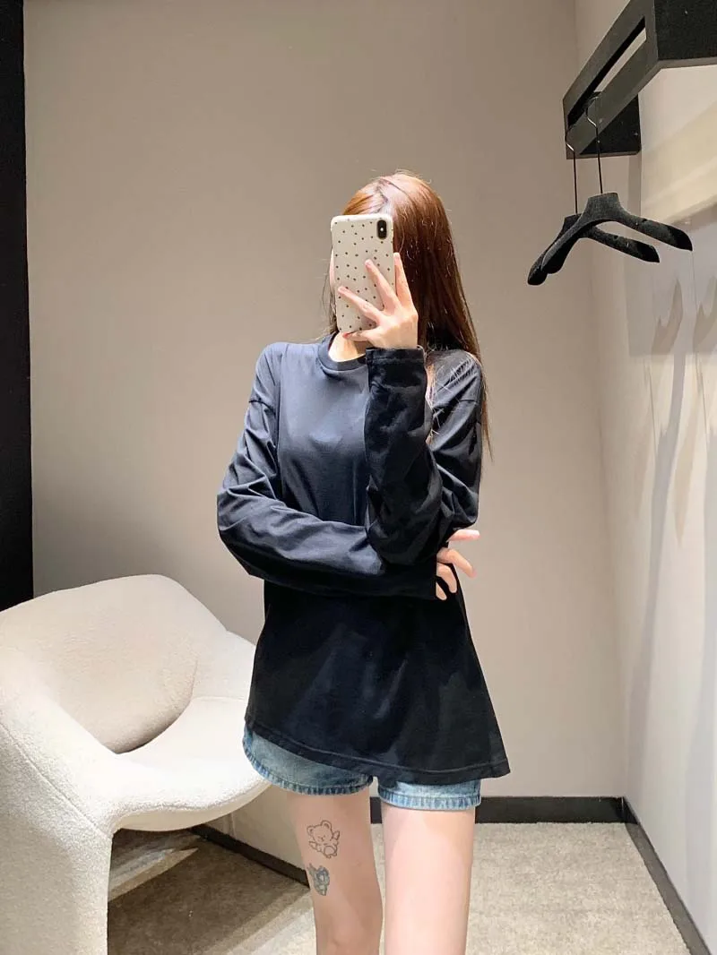 Minimalist style women's T-shirt fashionable loose casual lazy casual long sleeved pure cotton pullover base shirt