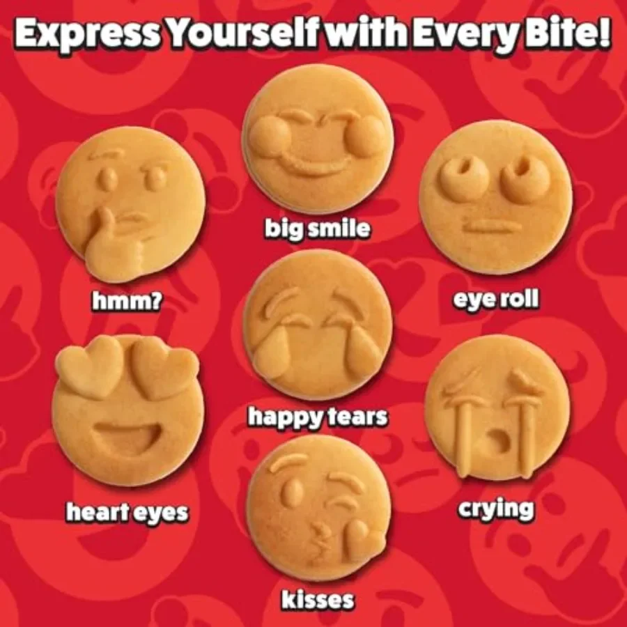 絵文字朝食2パックミニ電気ワッフルメーカーとノンスティックパンケーキパン、簡単なセットアップと掃除で楽しい絵文字顔を作成 I