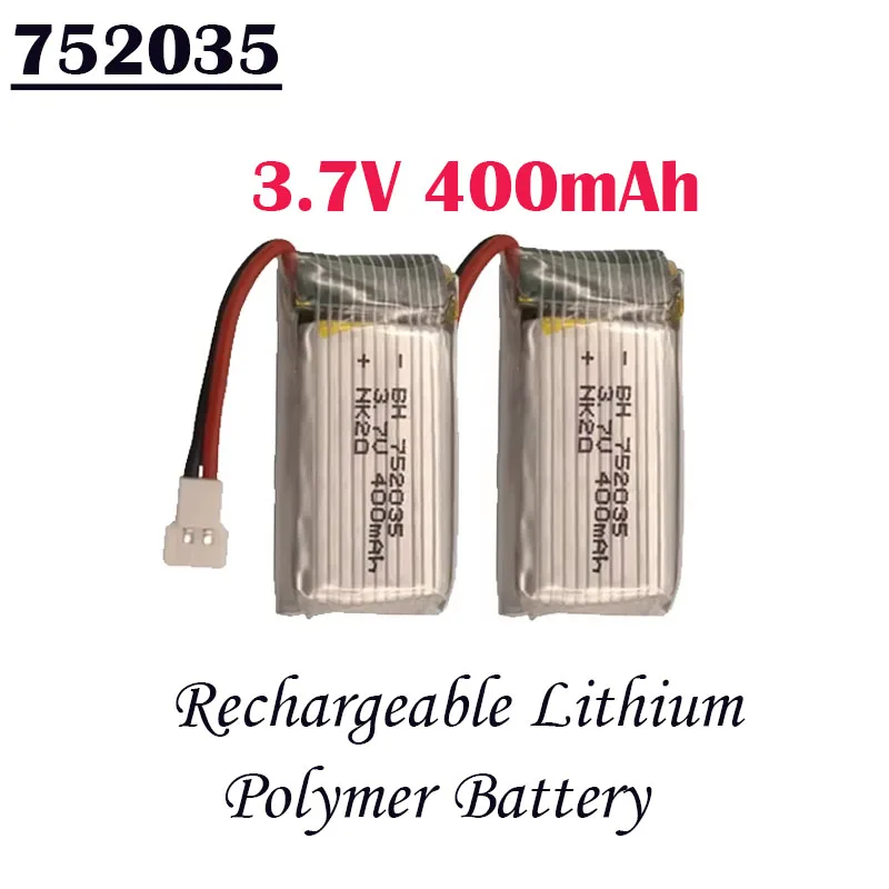 752035 3.7V 400mAh Lithium Battery Rechargeable for Hubsan X4 H107 H107L H107D JD385 JD388 RC Drone Battery Plug 25C Powered