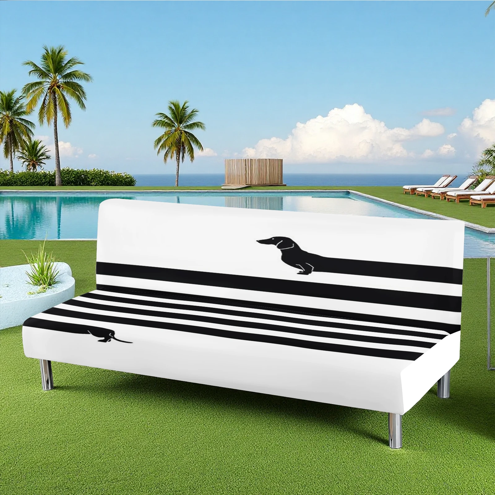 Black & White Striped Animal Print Summer Outdoor Futon Cover, Milk Silk Elastic Sofa Bed Cover, Pet - Fri
