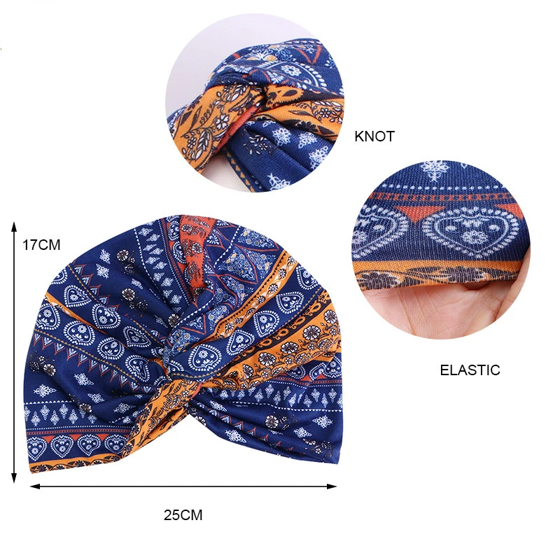 Women Muslim Inner Hijab Cap Folding Stretch Floral Print Twisted turban Head Wrap Bandanas Cancer Chemo Cap Hair Accessories