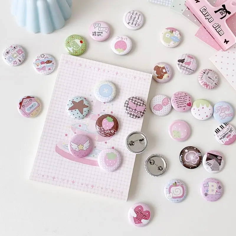 ⑧ 6Pcs Retro Cute 25mm Mini Cartoon Button Badge Kawaii Girls Kids Backpack Pencil Bag DIY Decorative Brooch Pins