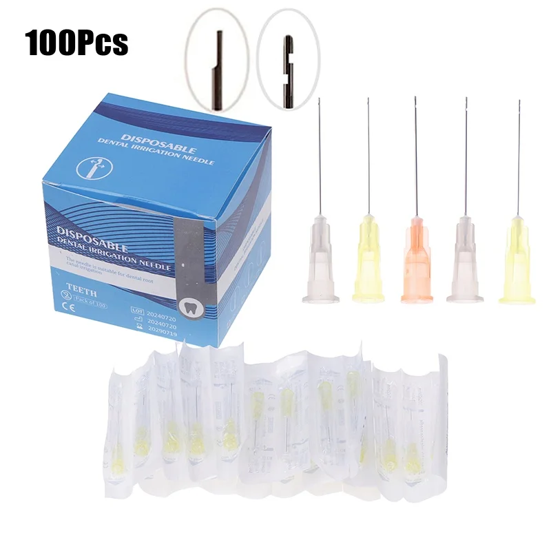 100pcs/Bag Dental Syringe tips Endo Irrigation Root Canal Washing Needle Tip 25G/27G/30GA 30G Endo Oral Care Tooth Cleaning