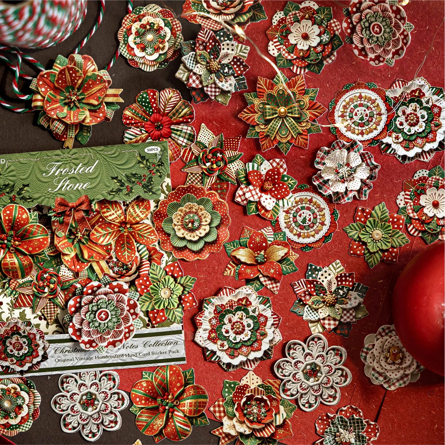 50 pcs Retro Christmas flowers Series Stationery Stickers Book Merry Santa Claus Cute Bullet Journaling Decor Stationery Sticker