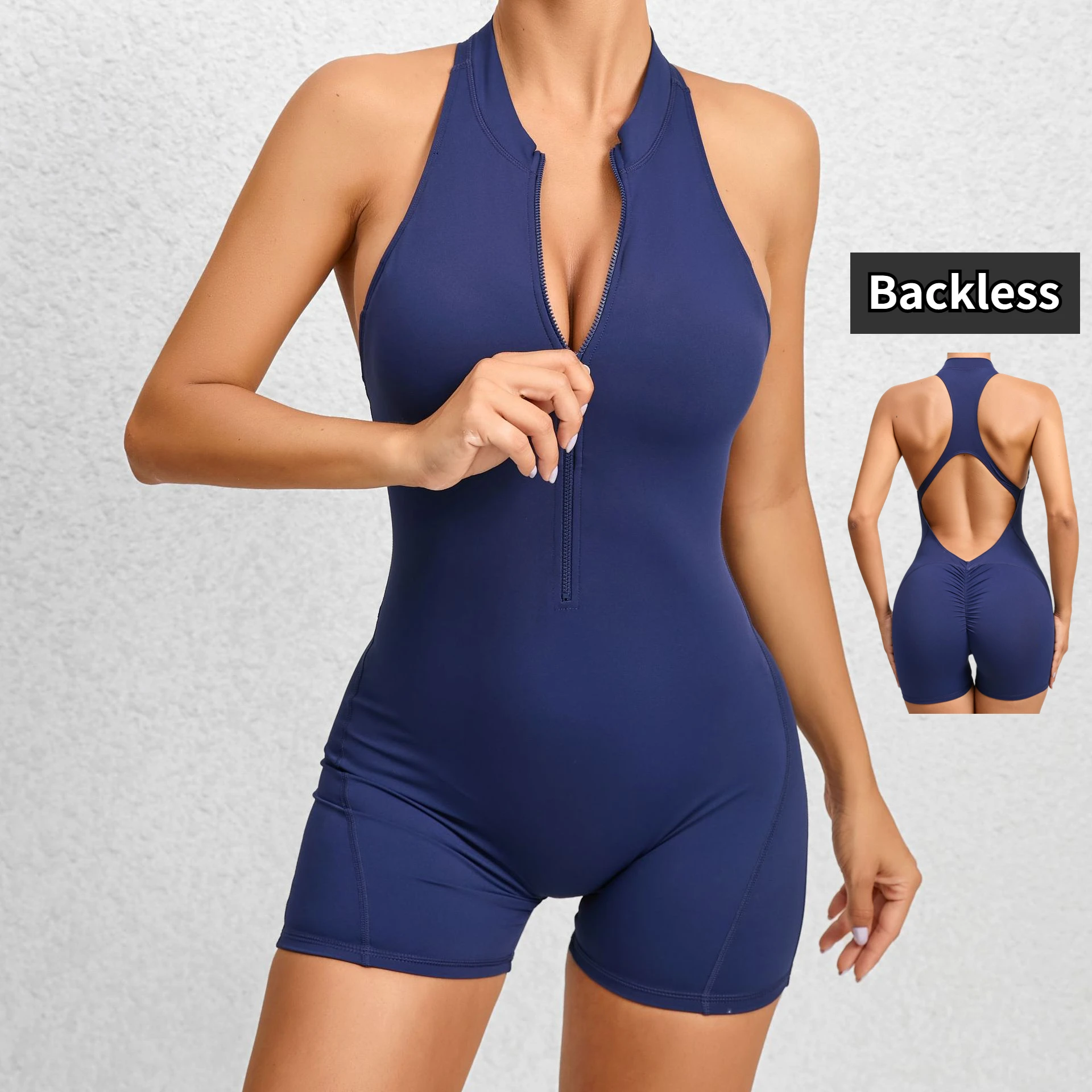 Women Zipper Jumpsuit Yoga Set Backless Sexy One-piece Bodysuit Fitness Quick-Dry High Elastic Sportswear Outfits Gym Clothing