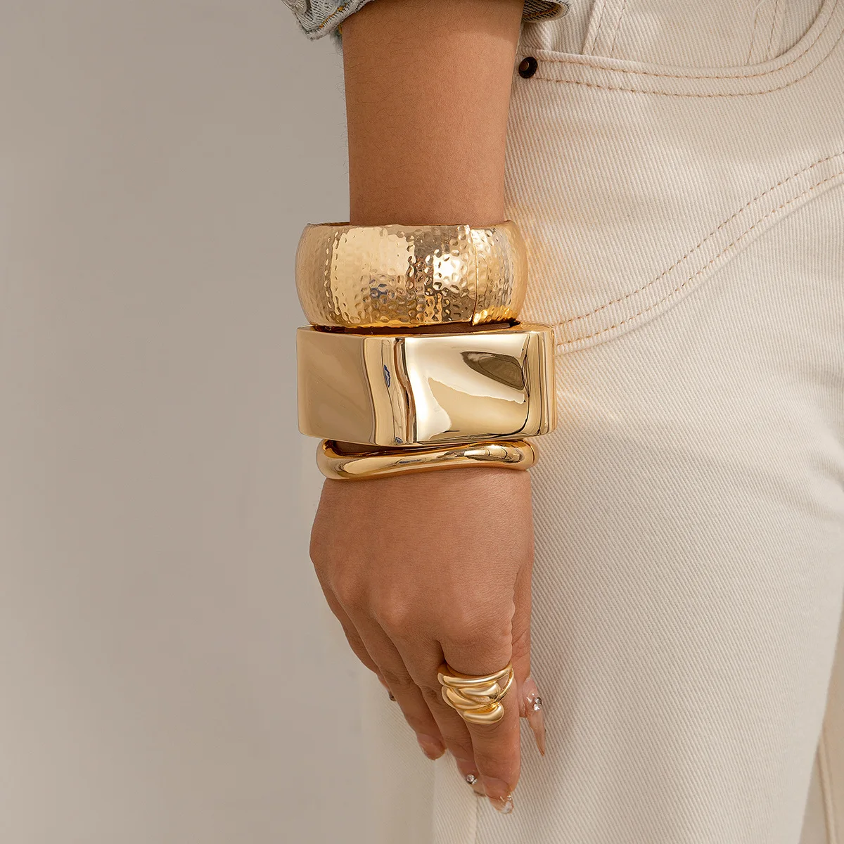 

FXCUBE Gothic Punk Irregular Wide Cuff Bangles Vintage Gold Silver Color Bracelets Bangles Women Men Luxury Accessories Jewelry