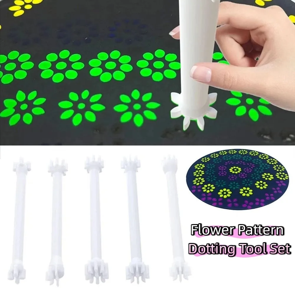 5Pcs 10 Petal Shapes Flower Pattern Dotting Tool Set Double Sided 3D Printed Mandala Dot Art Tools Creative Multi-purpose