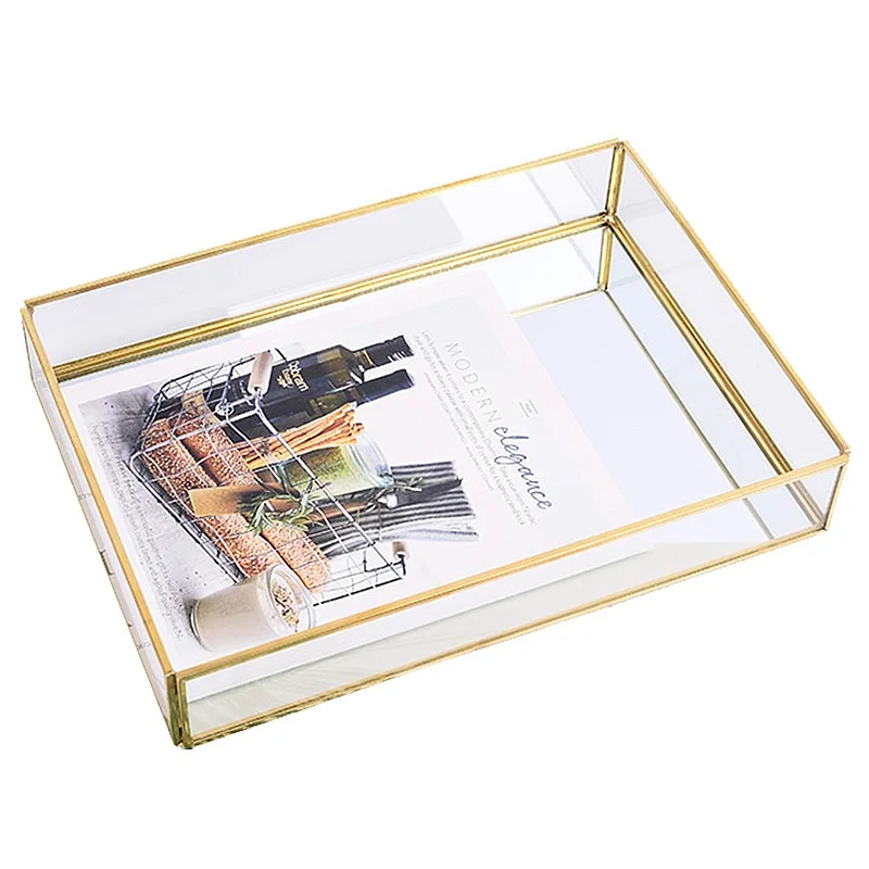 Gold Rim Glass Storage Tray - Organizer for Cosmetics, Jewelry, Aromatherapy, Tea Cup & Mirror Decor