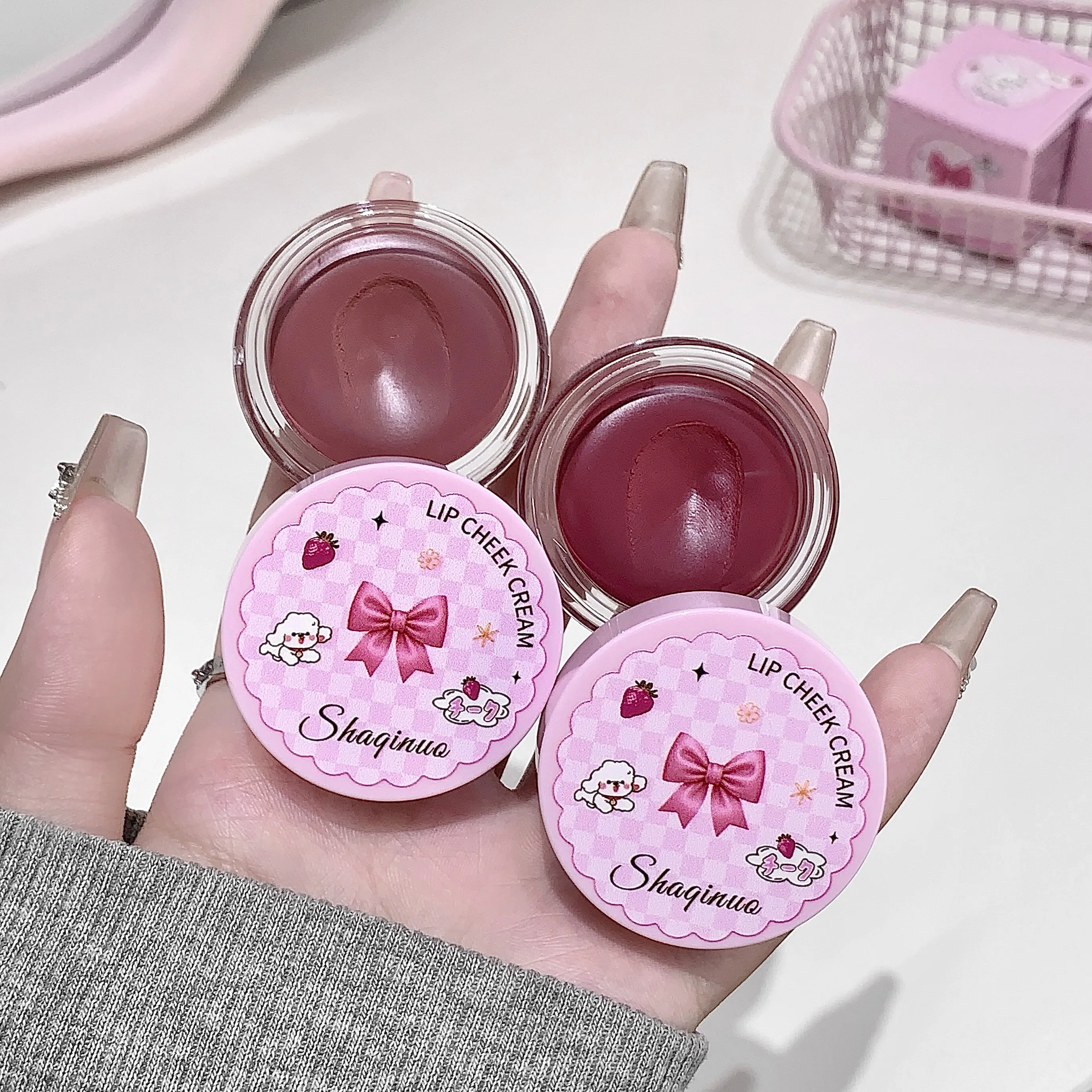 أحمر شفاه طين الشفاه ثنائي الغرض للشفاه والخد SHAQINUO كريم أحمر خدود أحادي اللون غير لامع سهل الاستخدام #3