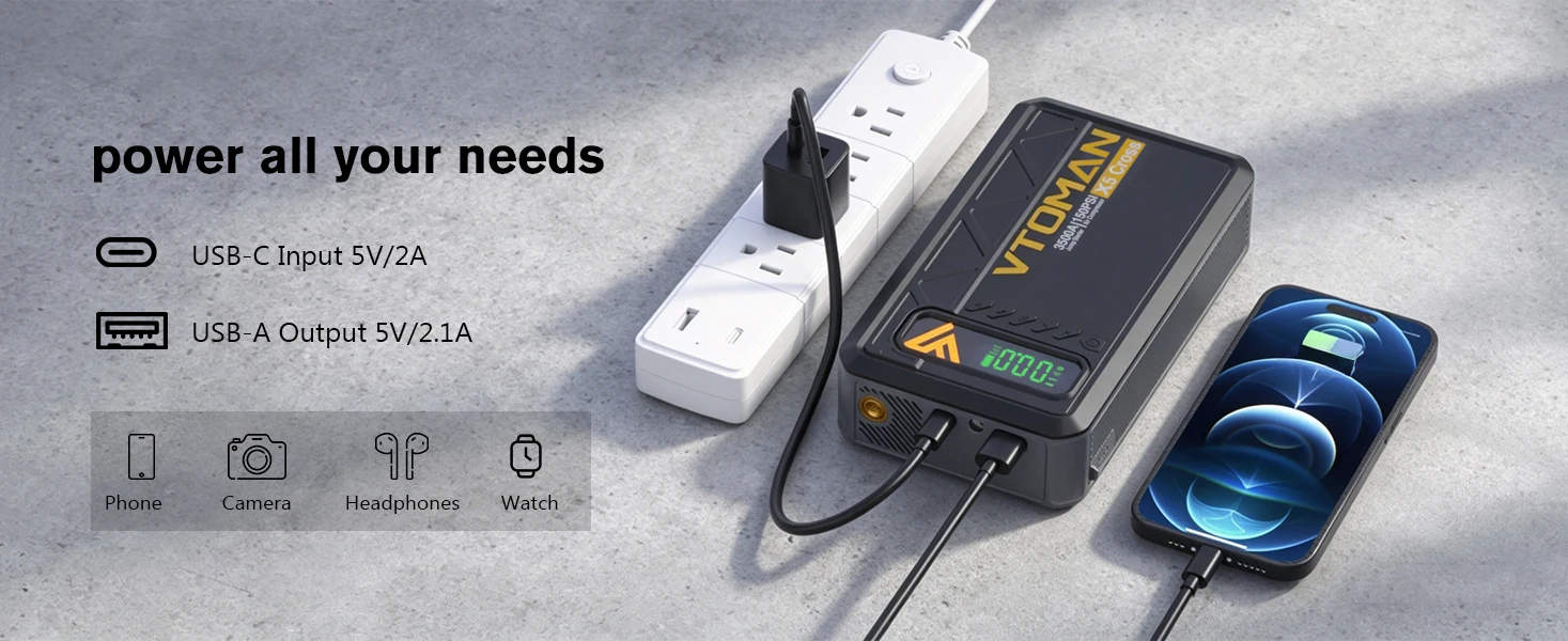 VTOMAN X5 Cross 5-in-1 Auto-Starthilfe 3500A Tragbare Autobatterie-Starthilfegerät mit Eingebautem 150PSI Luftkompressor Powerbank LED-Notlicht für Benzin- und Dieselautos – Detail 4