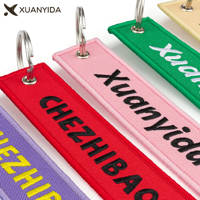 Personalized Custom Name Keychain Embroidered Customize Your Own Text Baggage Tag Fabric Keychains For Motorcycle Car Door Keys