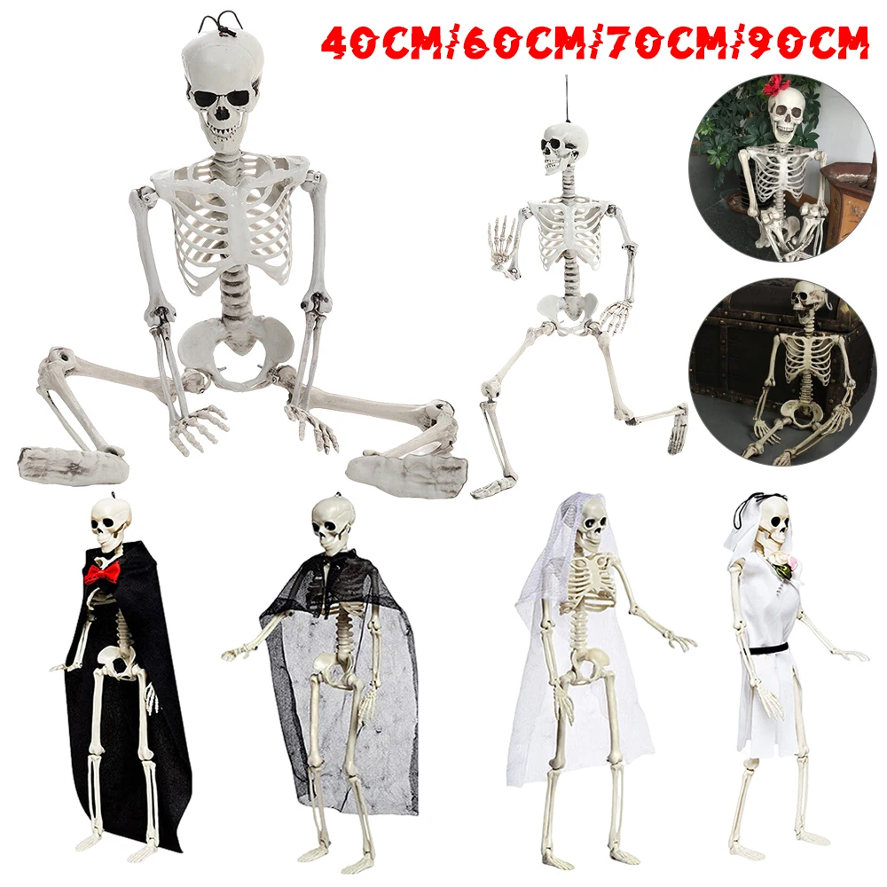 

40-90cm Poseable Full Life Size Human Skeleton Halloween Horror Anatomy Movable Skull Skeleton Halloween Decoration Party Prop