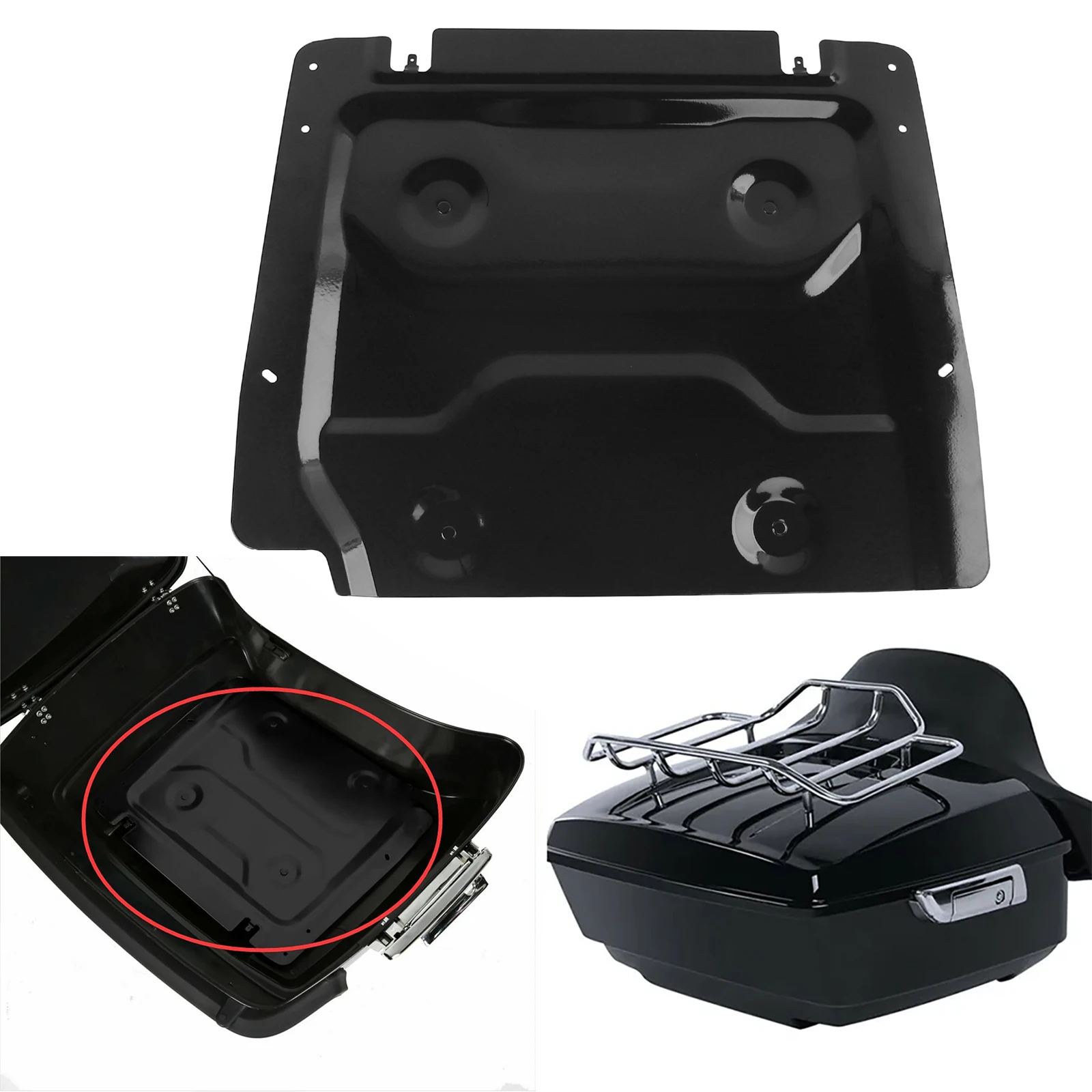 

Motorcycle Black Metal Trunk Tour Pak Pack Base Plate For Harley Touring Road King Street Electra Glide 2014-2024