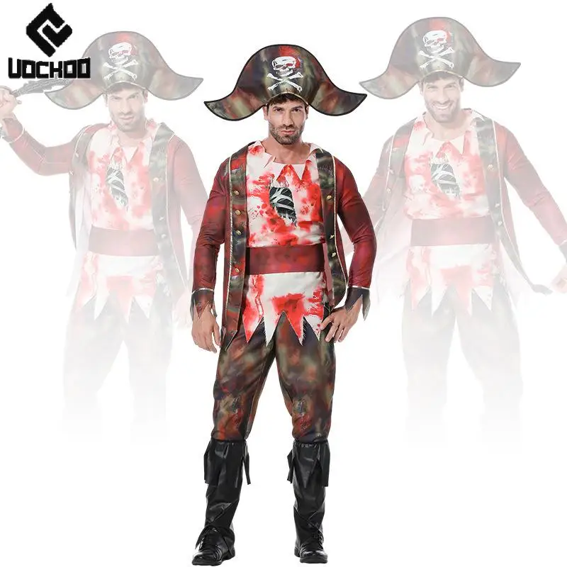 

Pirate Zombie Suit Halloween Cosplay Costume Bloody Set Men Terrible Tops Day of The Dead Party Outfit Festival Clothing
