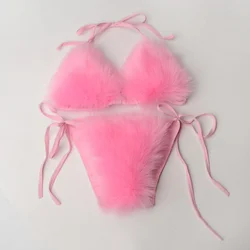 European and American new swimwear plush swimsuit sexy fashion WOMEN'S split pure color bikini
