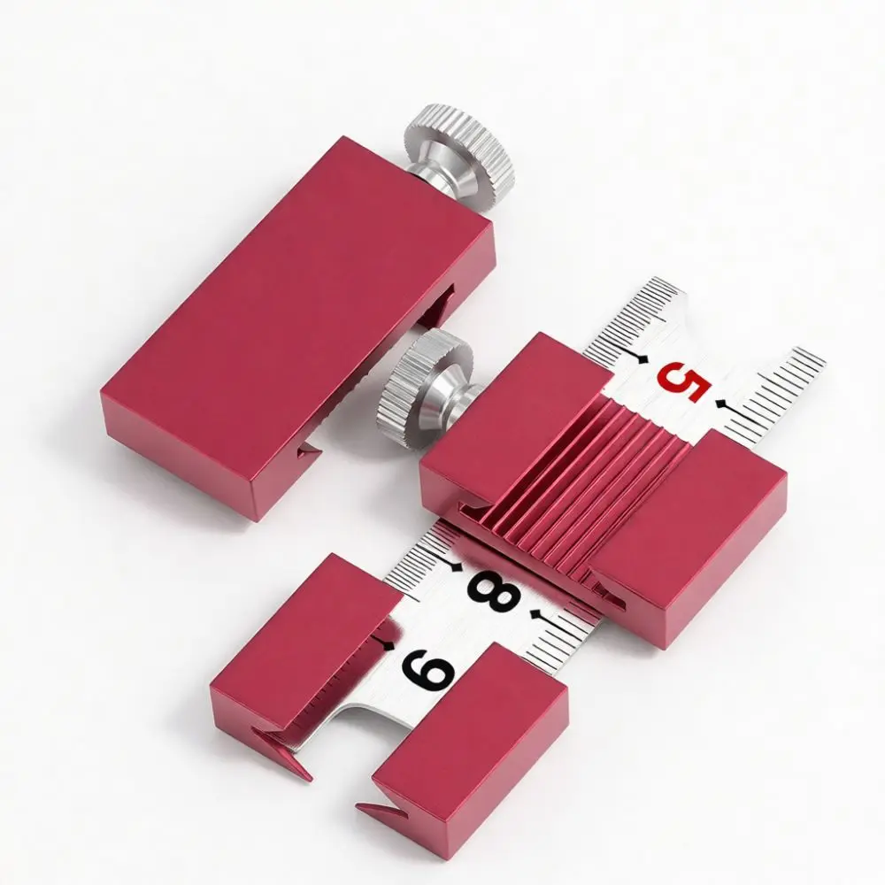 Durable Steel Ruler Positioning Block Aluminum Scriber Fixed Slider Woodworking Layout Measuring Gauge Marking Tool