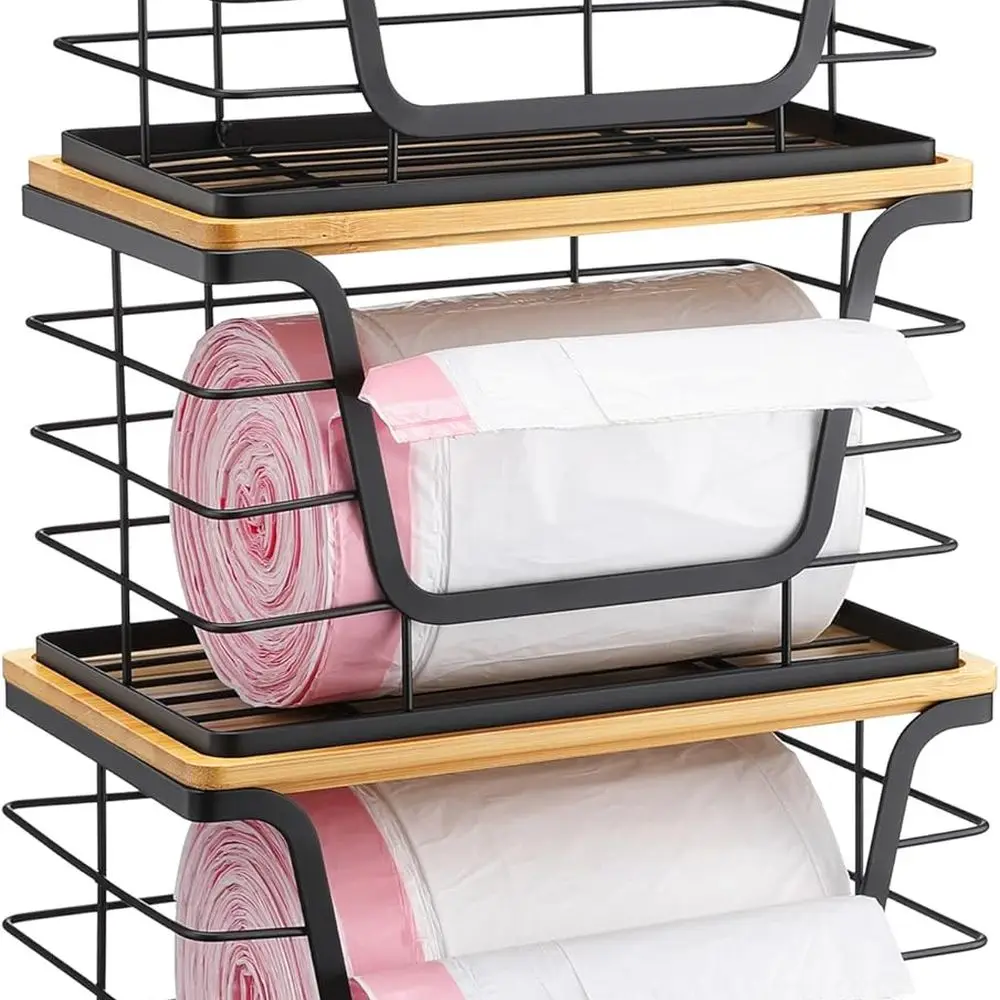 

Штабелируемые кухонные контейнеры для хранения из 3 предметов с крышками, держатель для мешка для мусора из нержавеющей стали для раковины, стирки, кладовой