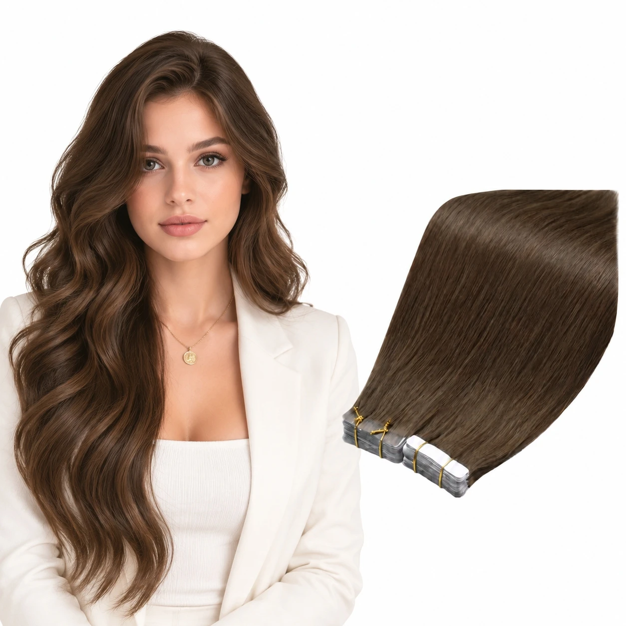 Full Shine Tape on Hair Extensions 20 or 40 Pcs Skin Weft Double Sided Tape 100% Real Straight Human Hair
