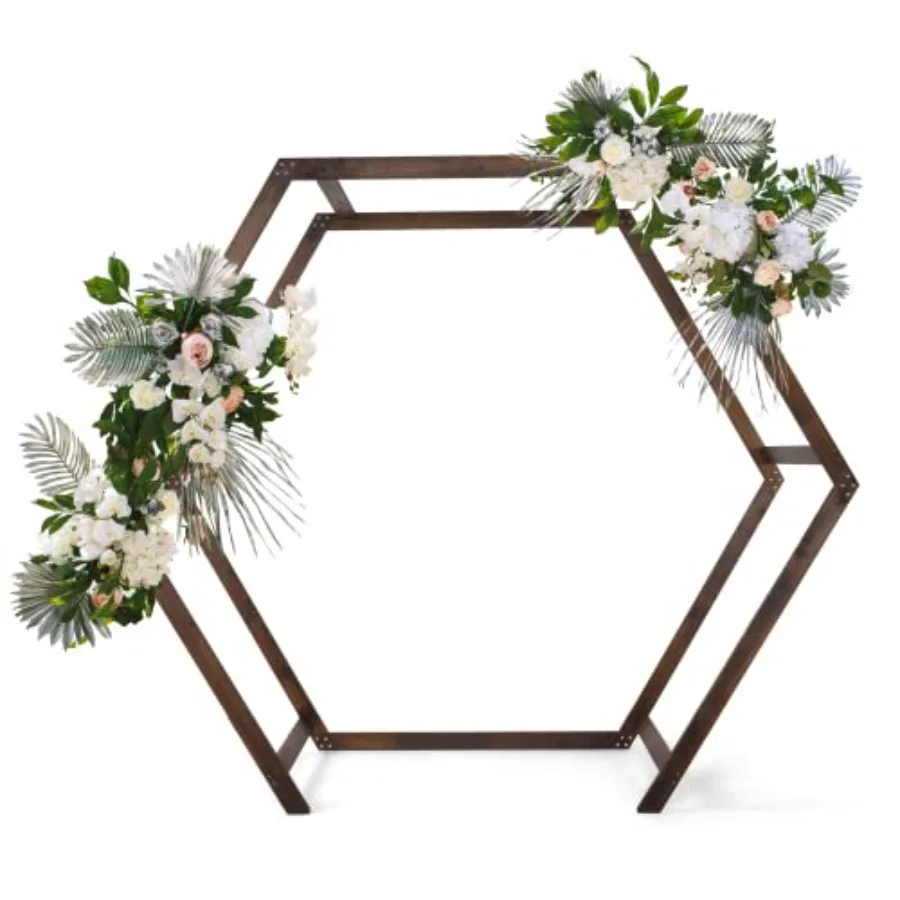 

Wooden Wedding 7FT Arbor, Arch for Ceremony, Heptagonal Photo Backdrop Stand Parties, Garden Decorations, Backyard Wood color W