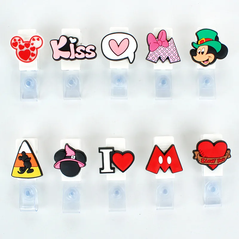 

50pcs/lot Disney Mickey Minnie Silicone Retractable Badge Reel Doctor Nurse Chest Card Exhibition Holder Clip Badge Holder