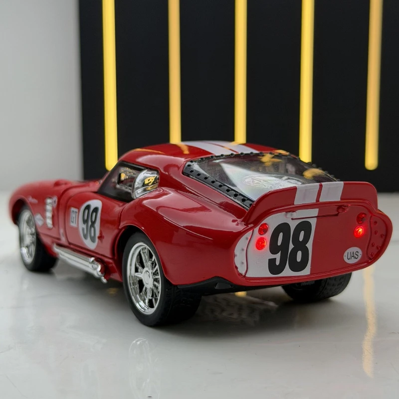 シミュレーション 1:32 シェルビー・コブラ スポーツカーモデル サウンド＆ライト プルバック式おもちゃ 車両 男の子用飾り コレクション ミニチュア車
