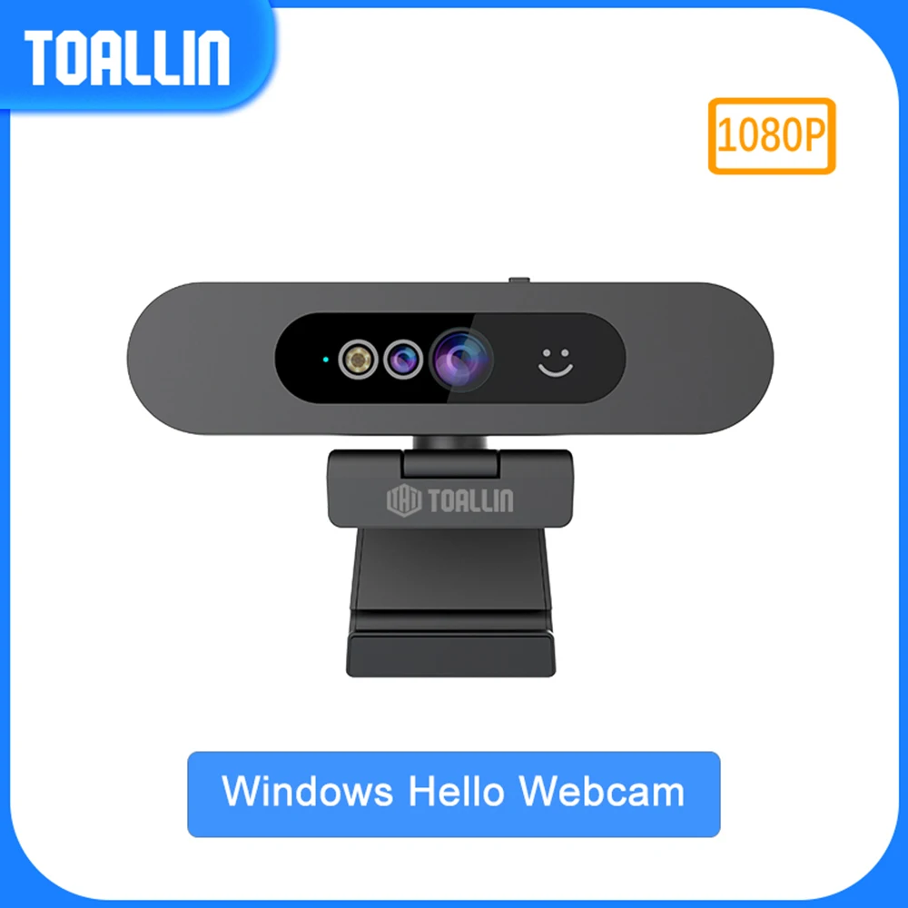 TOALLIN HelloCam 1080P FHD Webcam with Windows Hello, Privacy Cover, Dual Microphones, IR Facial Recognition USB Computer Camera