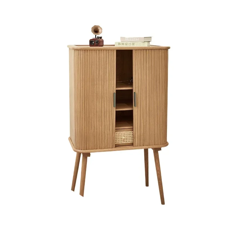 Solid wood side cabinet, Japanese ash wood high cabinet, hole board wine cabinet, wall kitchen storage cabinet